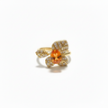 Gullring med citrin stein og krystallblader – Blomsterdesign