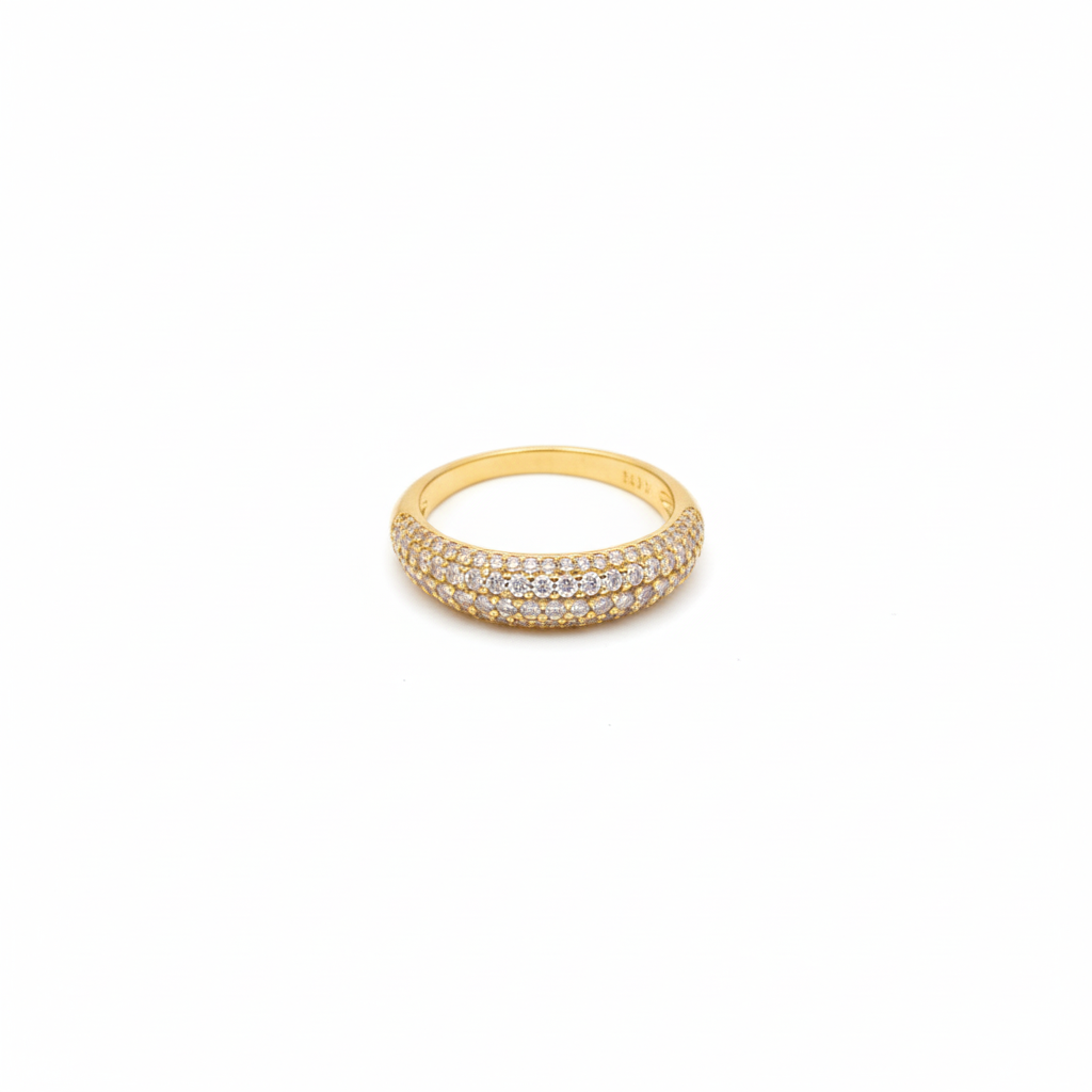 Glitrende gullring med zirkonia – Pavé dome-ring