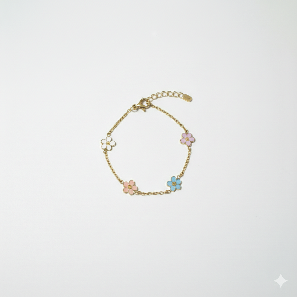 Gullbelagt Blomsterarmbånd med Fargede Stener