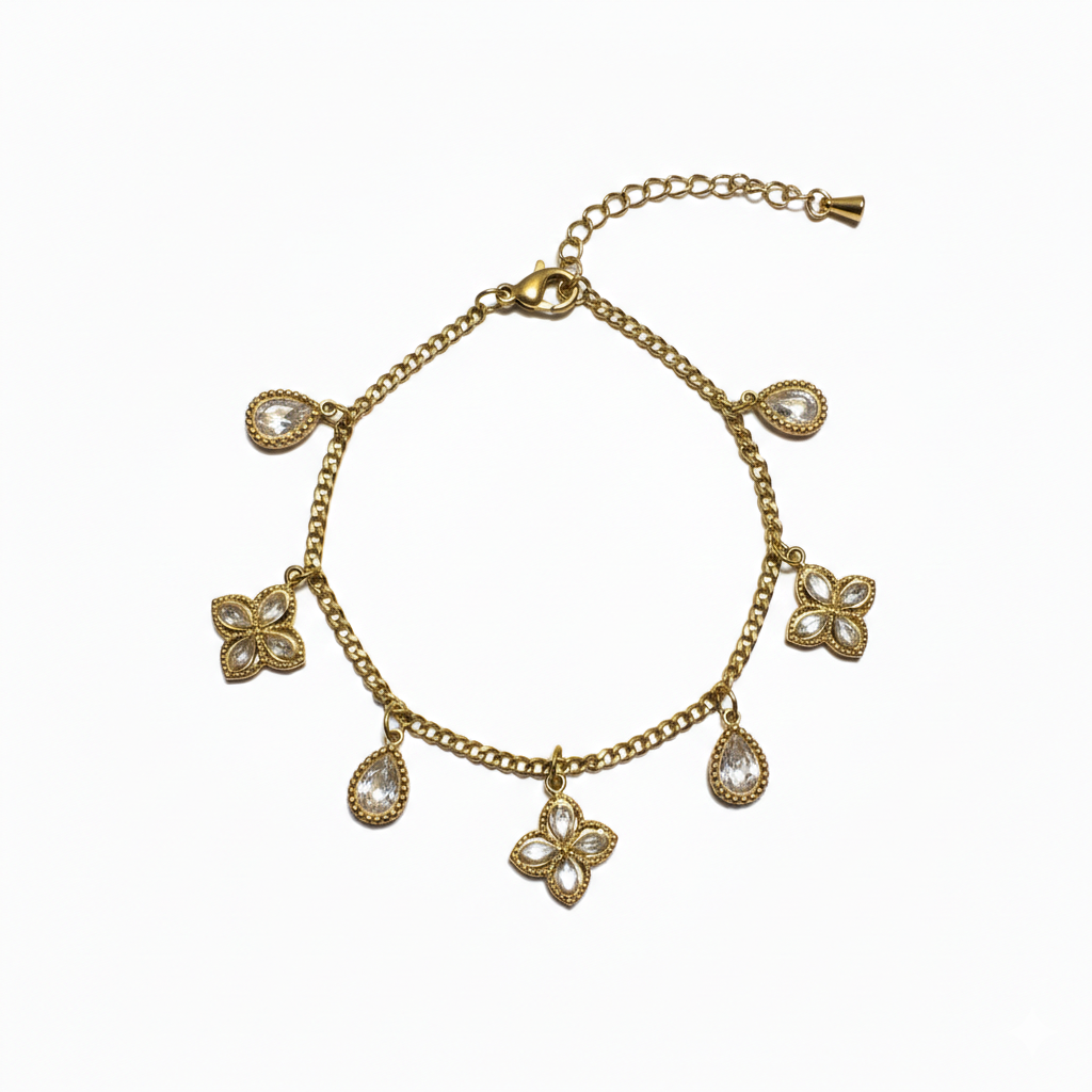 Gullbelagt Charm-armbånd med Krystaller